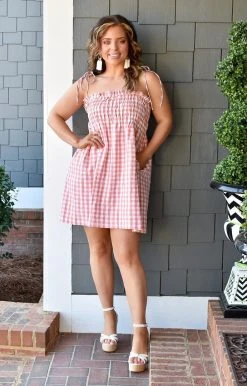 &Merci - MDR9459 - 21322 DRESSES Where To Next Plaid Dress - Peach