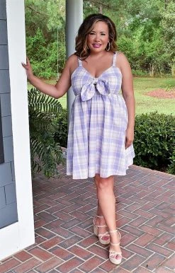 TCEC - CD02359 - 41022 Hometown Sweetheart Plaid Dress - Lavender DRESSES