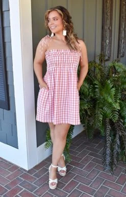 &Merci - MDR9459 - 21322 DRESSES Where To Next Plaid Dress - Peach