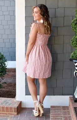 &Merci - MDR9459 - 21322 DRESSES Where To Next Plaid Dress - Peach