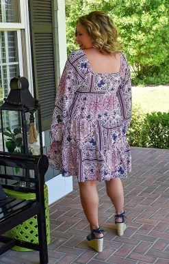 Andree - 94839-PP - 51322 Keeping It Sassy Print Dress - Navy/Magenta