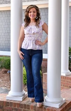 Peach Love - IT43103-01 - 2422 Let's Chat Floral Top - Lavender TOPS