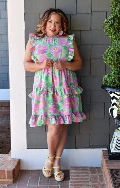 Staccato - 71436A-PP - 22522 Be Mine Forever Floral Dress - Green/Pink DRESSES
