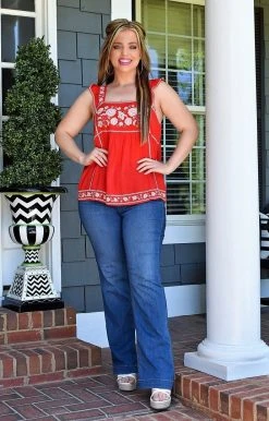 Andree - T10038 - 42422 My Biggest Fan Embroidered Top - Red