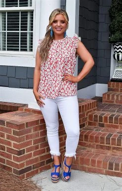 Staccato - 18707PP - 7822 Positive Mindset Floral Top - Red TOPS