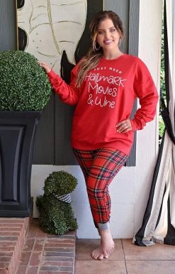 Glittering South - 101821 Graphic Tees Girls Night In Graphic Pullover - Red