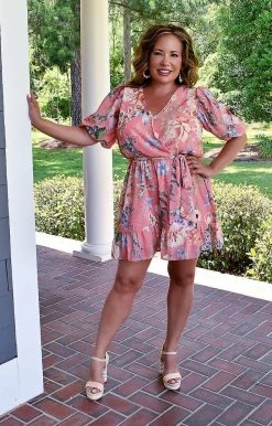 Flying Tomato - IP7264-PP - 6222 BOTTOMS Wrapped In Fun Floral Romper - Peach