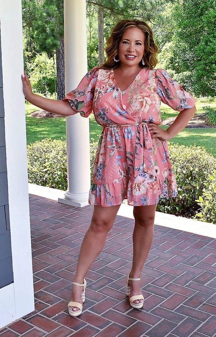 Flying Tomato - IP7264-PP - 6222 BOTTOMS Wrapped In Fun Floral Romper - Peach