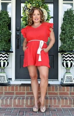 143 Story - IRM8442-PP - 6422 Girl On The Go Romper - Red