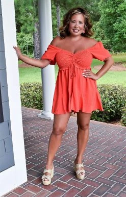 143 Story - IRM8808 - 7822 On The Road Romper - Red Orange BOTTOMS