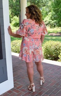 Flying Tomato - IP7264-PP - 6222 BOTTOMS Wrapped In Fun Floral Romper - Peach