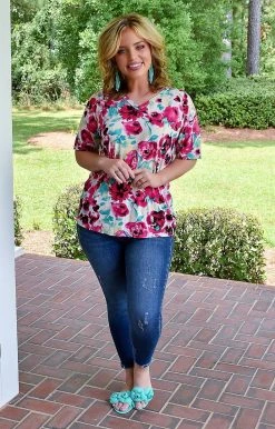 Heimish - ST1958-25 - 71822 Simple Concepts Floral Top - Pink TOPS