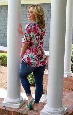 Heimish - ST1958-25 - 71822 Simple Concepts Floral Top - Pink TOPS