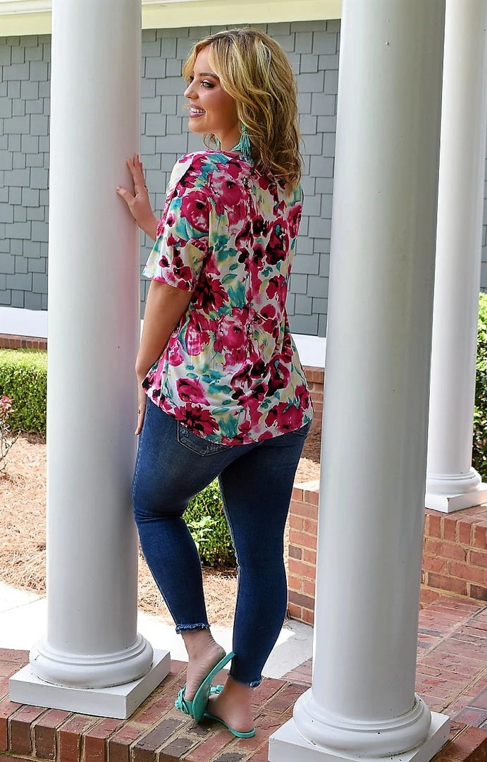 Heimish - ST1958-25 - 71822 Simple Concepts Floral Top - Pink TOPS