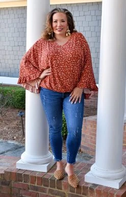 ODDI - T64494 - 11922 TOPS Attention Getter Floral Top - Brick