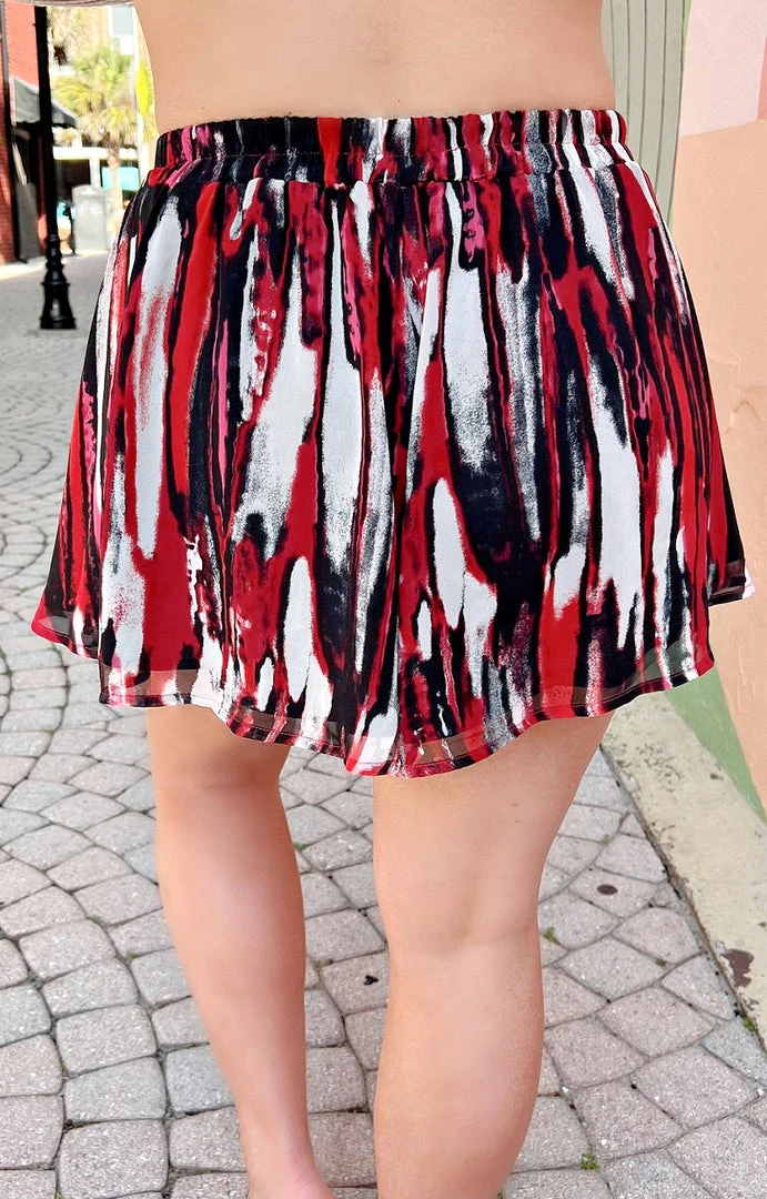 Adrienne - 1810TD - 21722 Keep Confident Print Shorts - Red/Black