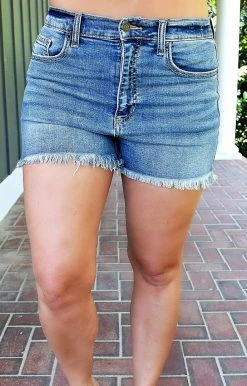 Sneak Peek - SP-S7286MD - 51822 BOTTOMS Wonder Often High Waist Distressed Denim Shorts
