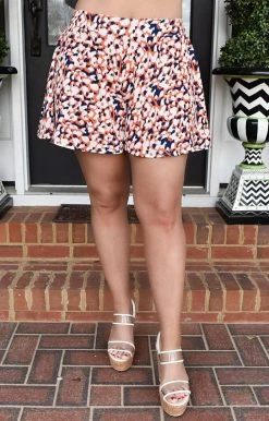 Adrienne - 1810AM - 2322 BOTTOMS Heat It Up Print Shorts - Orange/Navy