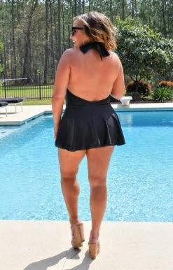 Unique Vintage - CZ148 - 33022 Oasis Babe One Piece Skirted Swimsuit - Black SWIMWEAR