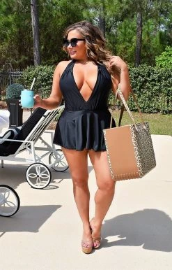 Unique Vintage - CZ148 - 33022 Oasis Babe One Piece Skirted Swimsuit - Black SWIMWEAR