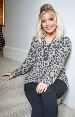 Heimish - BL-ST1447-83 - 91920 Wildly Yours Leopard Print Pullover - Mocha Sweaters