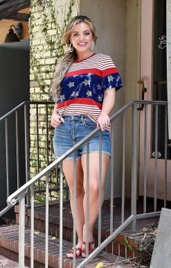 YFW - 10530 - 52422 TOPS Give Me Liberty Sequin Top