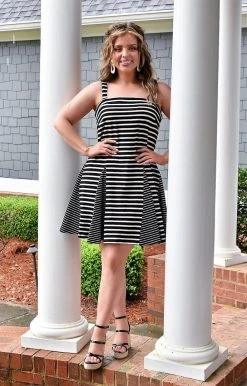 White Birch - D90122XL - 31222 It's Your World Striped Dress - Black/Ivory DRESSES