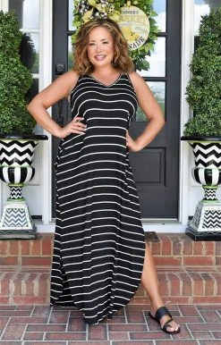 Heimish - SD1292-11 - 7622 Fell For You Striped Maxi Dress - Black Maxi & Midi Dresses