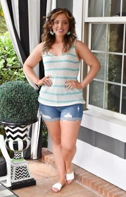 Staccato - 53065-PP - 21622 TOPS Make Up My Mind Striped Top - Ivory/Mint