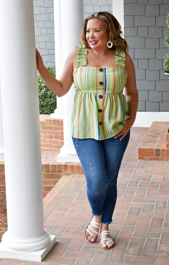 Staccato - 18528PP - 22422 Dreaming Of Us Print Top - Lime TOPS