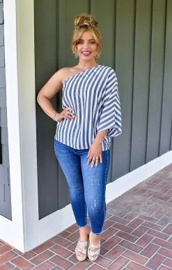 Andree - T10110-1 - 51122 Chic Lifestyle Striped Top - Denim Blue