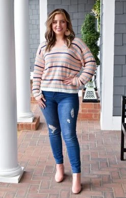 Andree - T10335 - 11722 Get The Message Striped Sweater - Blush