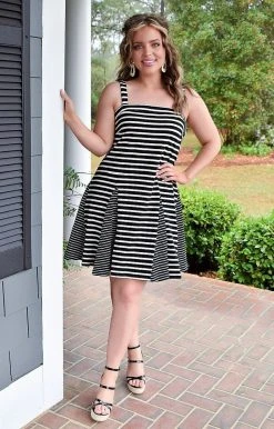 White Birch - D90122XL - 31222 It's Your World Striped Dress - Black/Ivory DRESSES