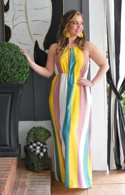 Caramela - CD8068-MIA - 21222 What A Catch Striped Maxi Dress - Multi