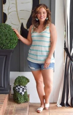 Staccato - 53065-PP - 21622 TOPS Make Up My Mind Striped Top - Ivory/Mint