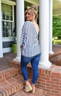 Andree - T10110-1 - 51122 Chic Lifestyle Striped Top - Denim Blue