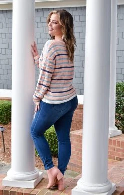 Andree - T10335 - 11722 Get The Message Striped Sweater - Blush