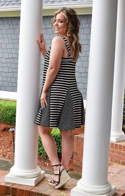 White Birch - D90122XL - 31222 It's Your World Striped Dress - Black/Ivory DRESSES