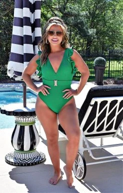 Davi & Dani - DIA17096 - 4622 Paradise With Me One Piece Swimsuit - Green SWIMWEAR