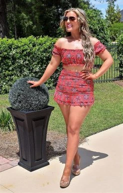 Unique Vintage - CZ105 - 43022 Summers In Cabo Print Skirted Bikini Bottom