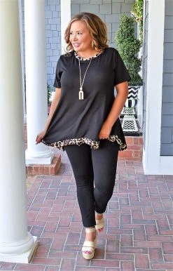 Heimish - BL-ET6197-10 Arriving Late Leopard Top - Black TOPS