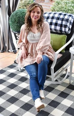 Davi & Dani - DT10610 - 21022 All Dolled Up Embroidered Top - Taupe