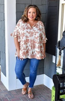 Staccato - 18523A-PP - 3722 Enjoying The Moment Floral Top - Terracotta