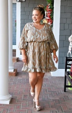 Caramela - CD8924-SAMANTHA - 12321 DRESSES Feeling Fabulous Print Dress - Taupe