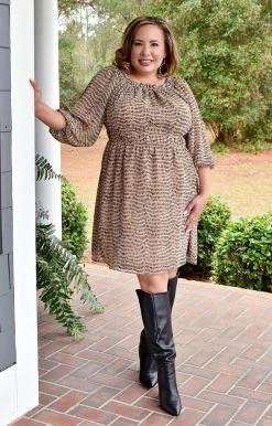 143 Story - IDM7762-PP - 1522 DRESSES Leave Your Mark Print Dress - Sand