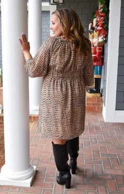 143 Story - IDM7762-PP - 1522 DRESSES Leave Your Mark Print Dress - Sand