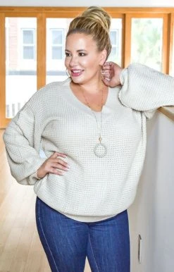 Main Strip - LL20099X - 101820 Sweetheart Wishes Oversized Sweater - Taupe