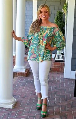 Flying Tomato - IT11647-PP - 7322 TOPS Enjoy The Moment Print Top - Green