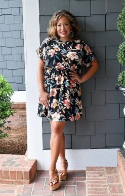 First Love - D11935 - 71922 DRESSES Stronger Than Before Floral Dress - Black