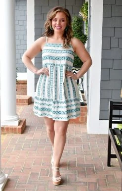 Andree - 94668-PP - 21122 Searching For Joy Print Dress - Ivory/Teal